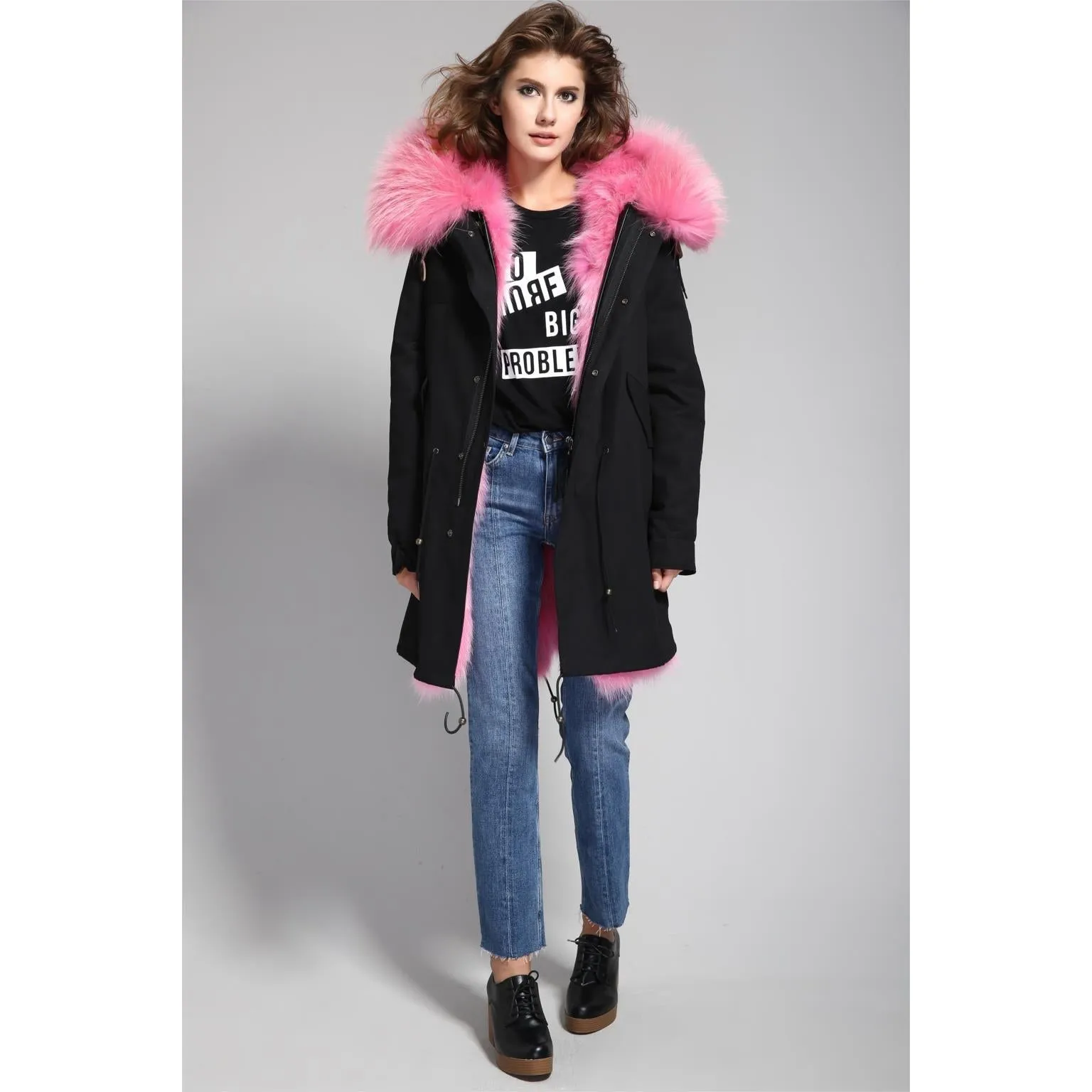 Pink Fur Black Parka