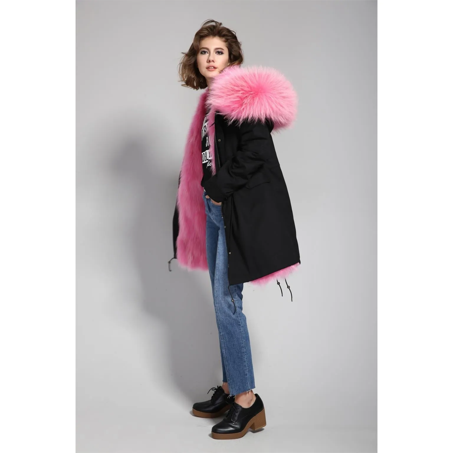 Pink Fur Black Parka