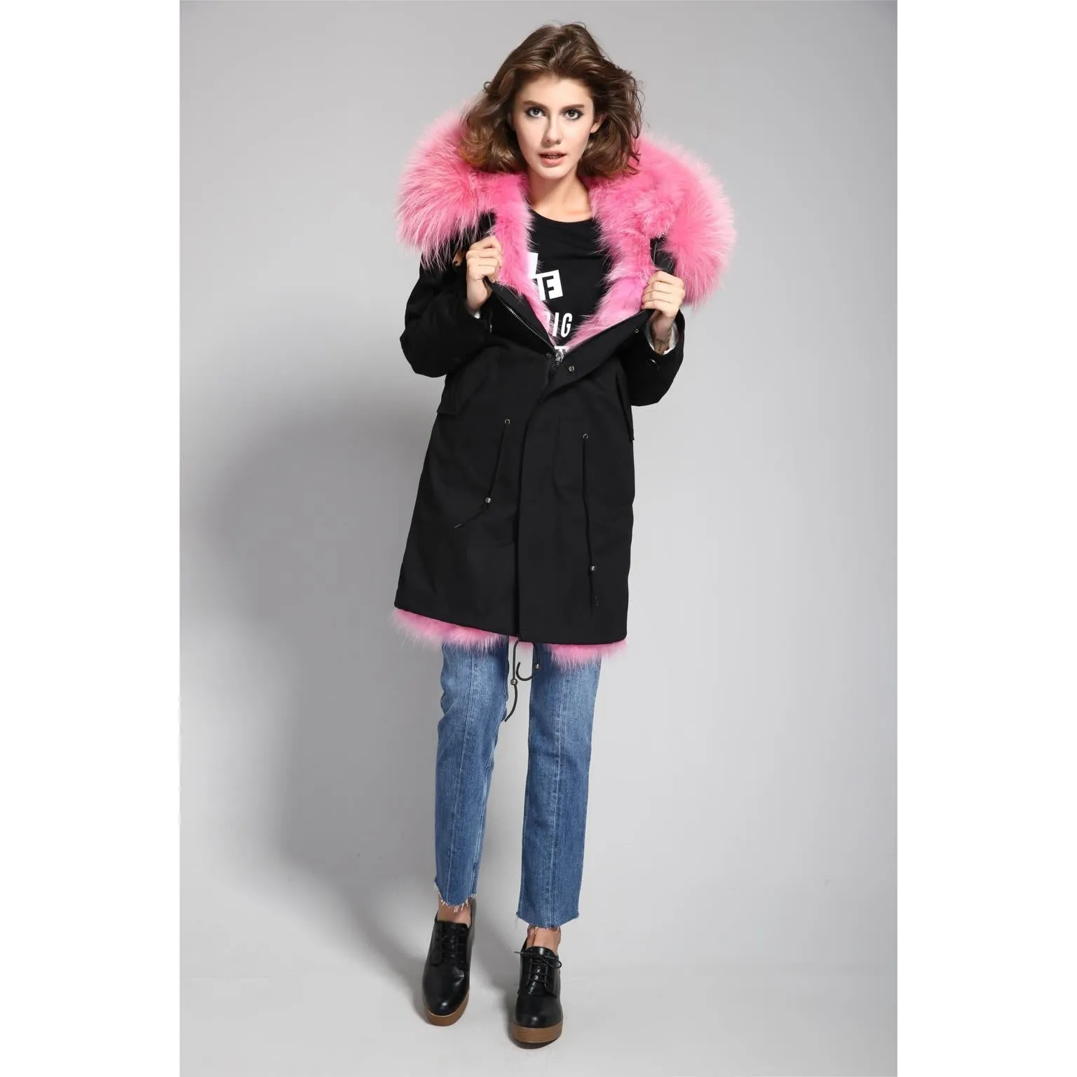 Pink Fur Black Parka