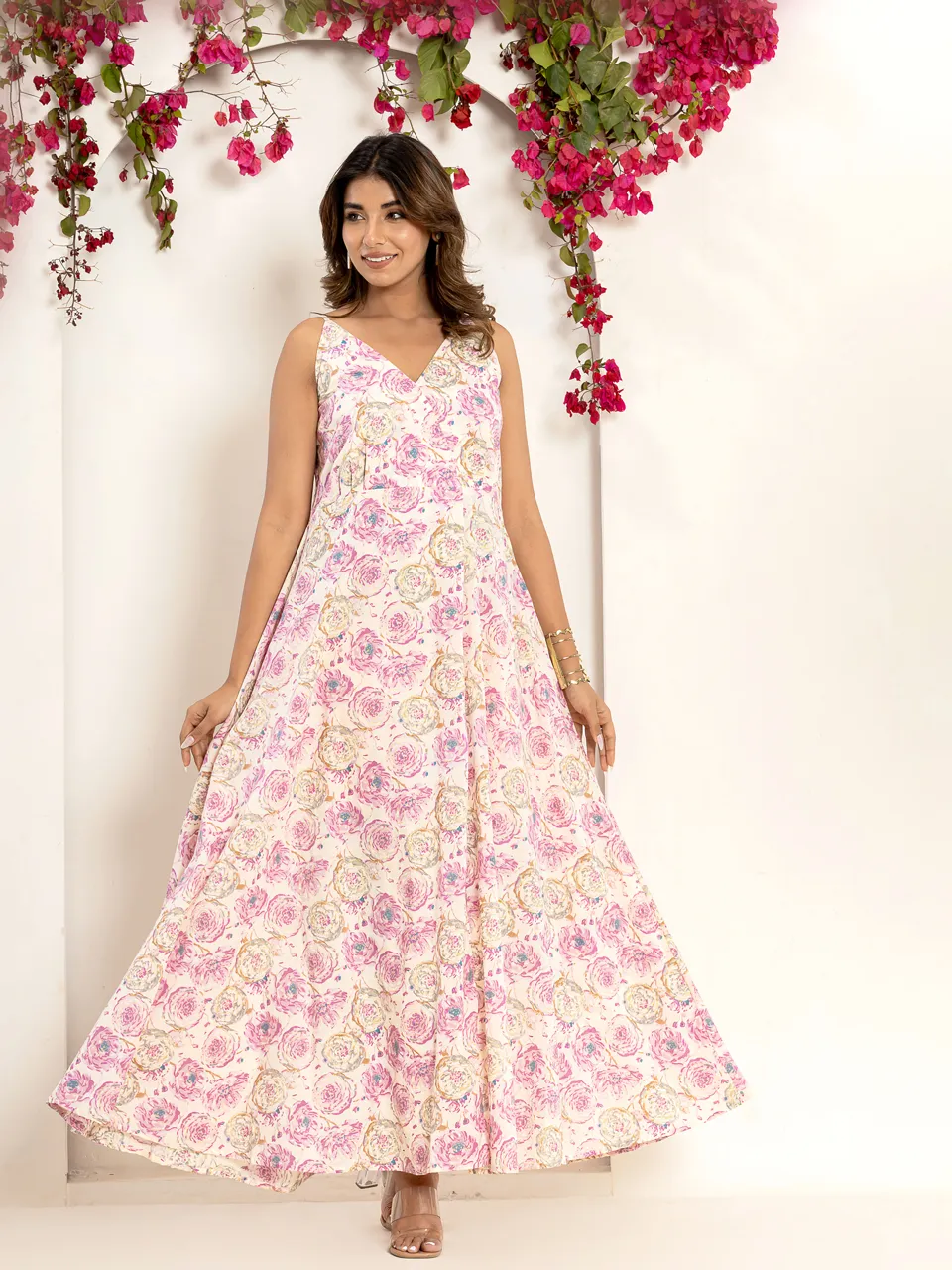 Pink Gold Flower Pure Cotton Maxi