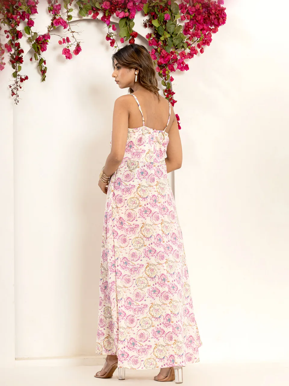 Pink Gold Flower Pure Cotton Maxi