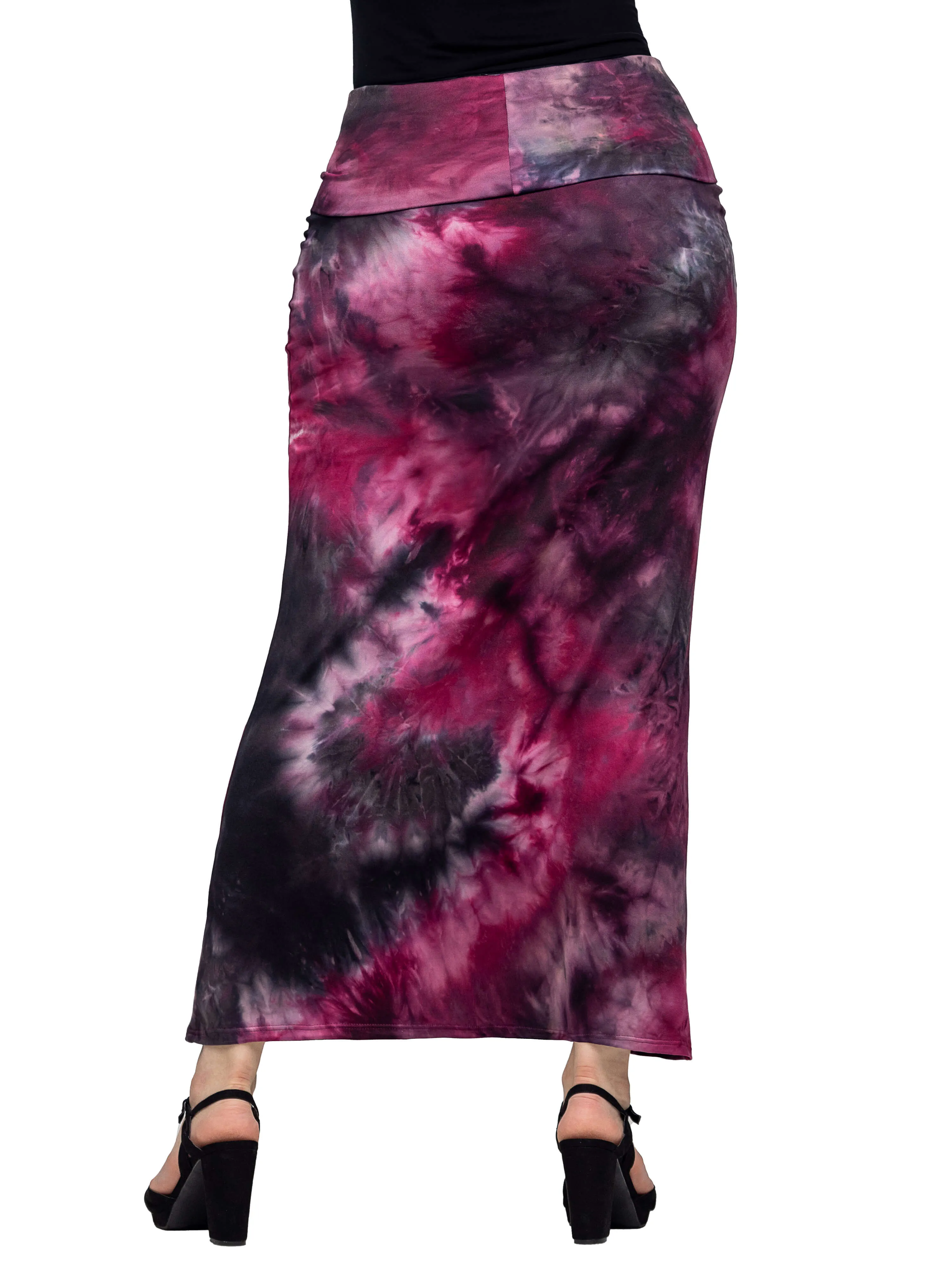 Pink Tie Dye Fold over Waist Maxi Skirt