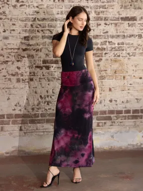 Pink Tie Dye Fold over Waist Maxi Skirt