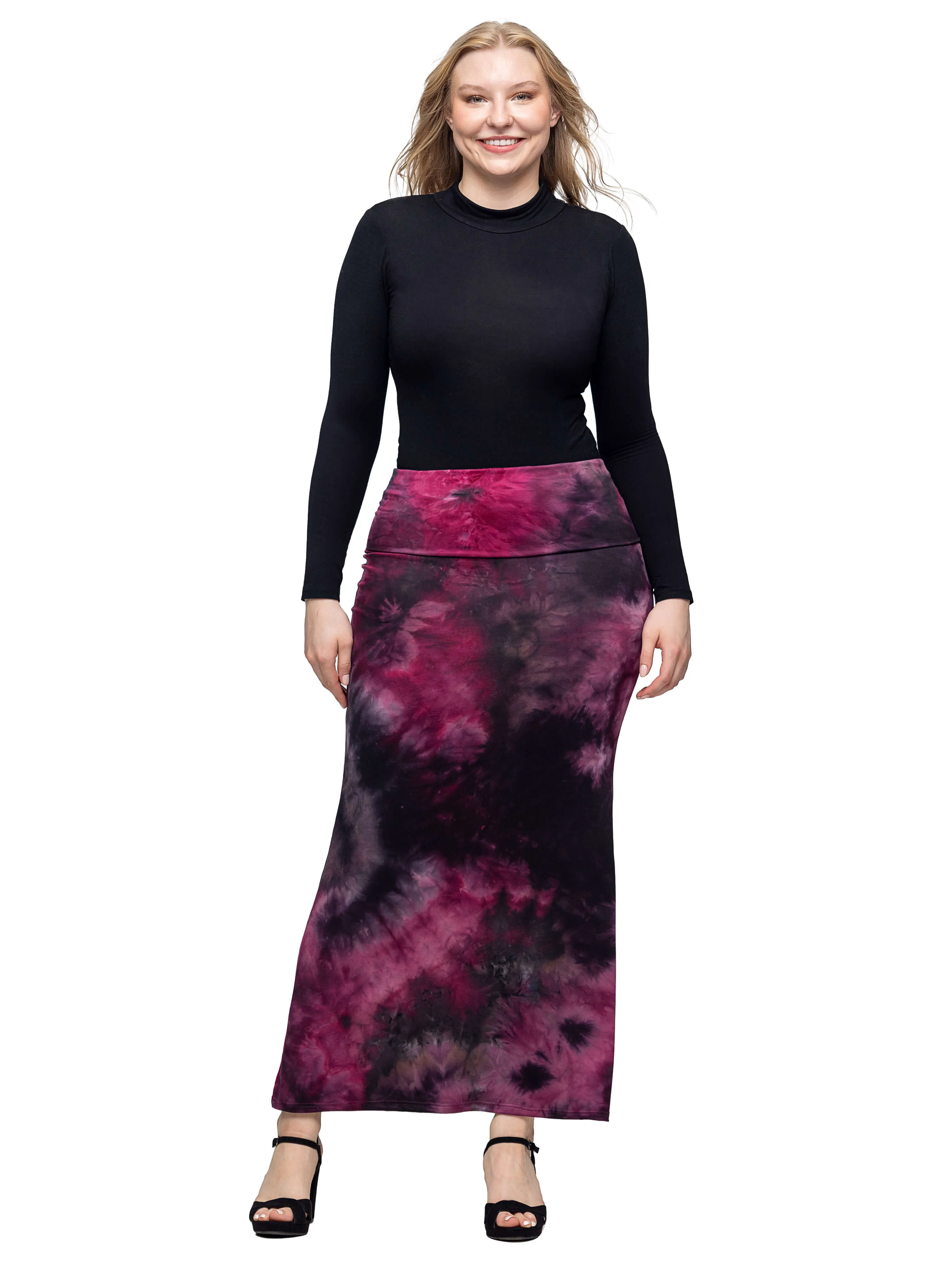 Pink Tie Dye Fold over Waist Maxi Skirt