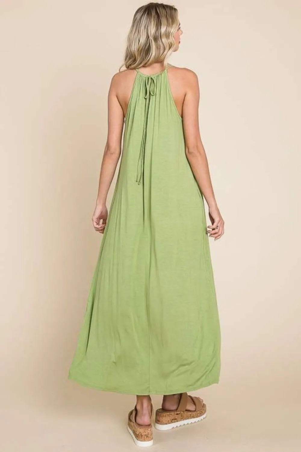 Pleated Front Neck Maxi Dress