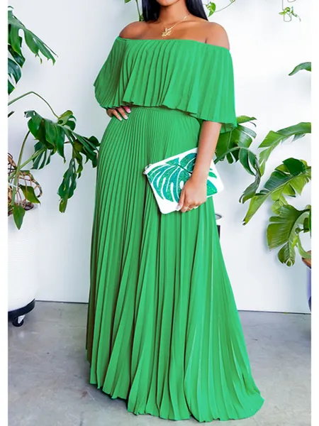 Pleated Off the Shoulder Dress