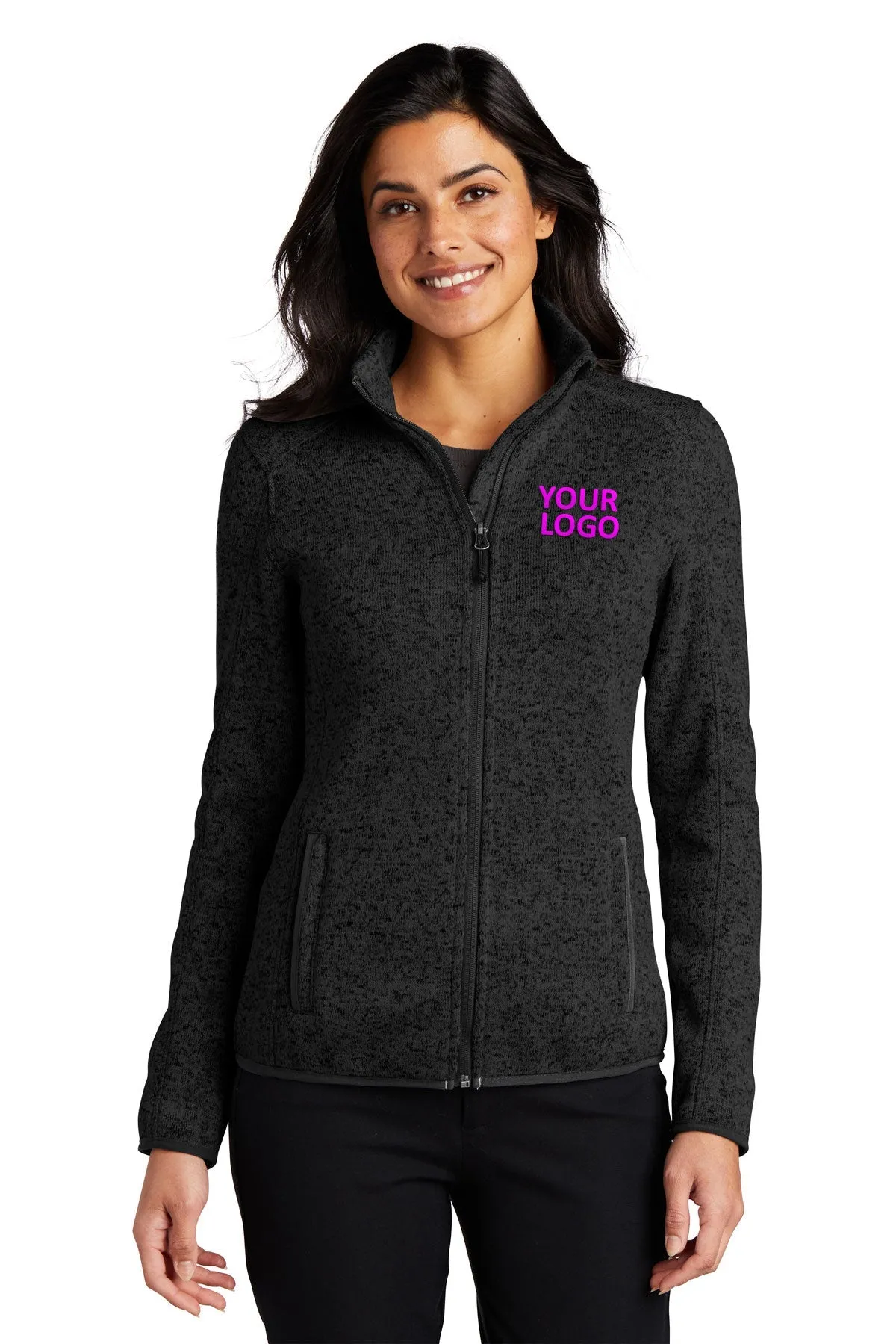 Port Authority Ladies Sweater Fleece Customized Jackets, Black Heather