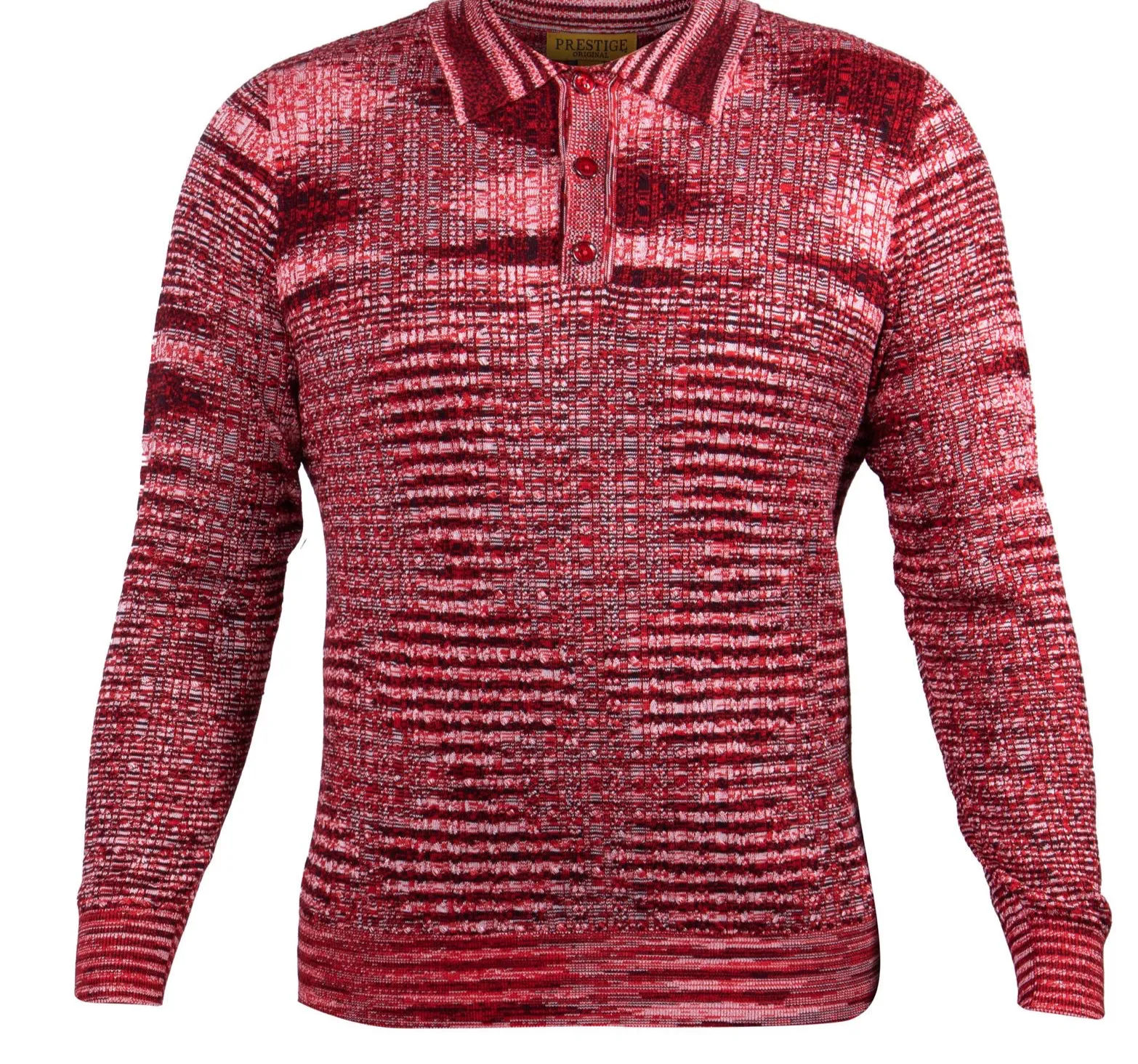 Prestige SW-515  L/S 3 Button Polo Cable Sweater Red