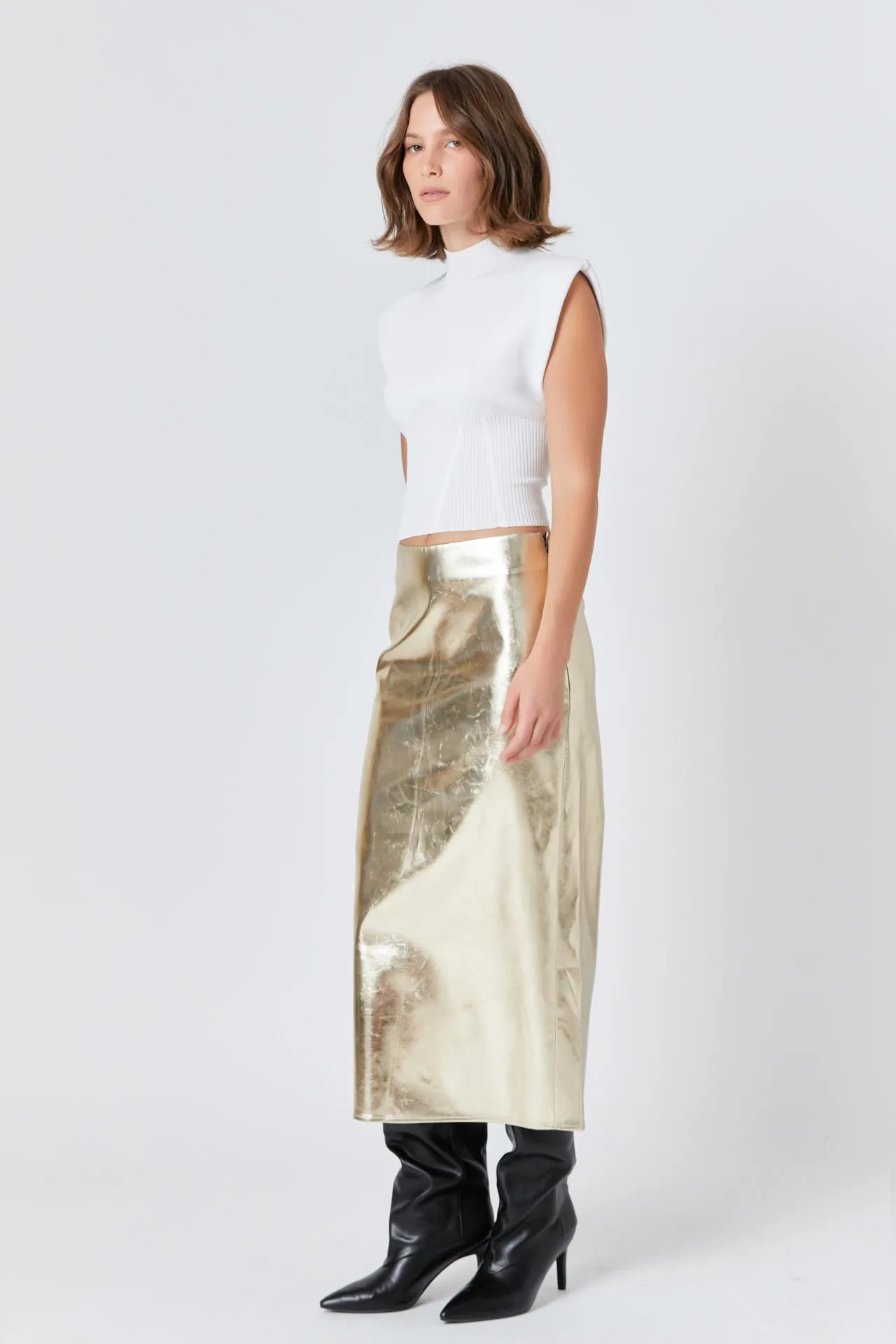 Printed Foil Faux Leather Maxi Skirt