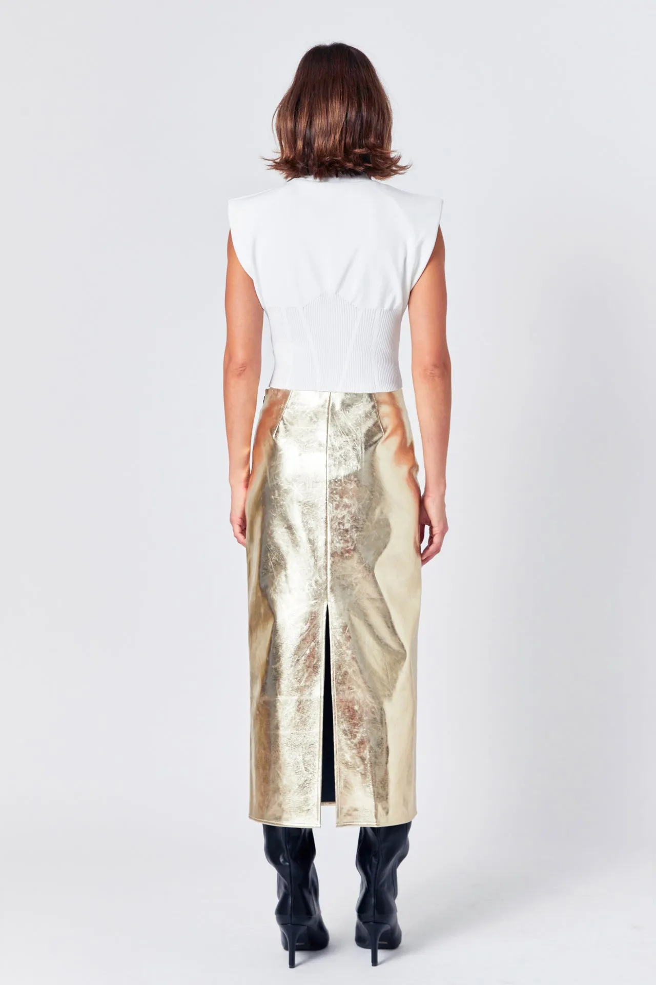 Printed Foil Faux Leather Maxi Skirt