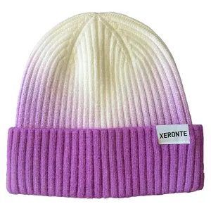 Purple And White Ombre Cuffed Beanie Hat