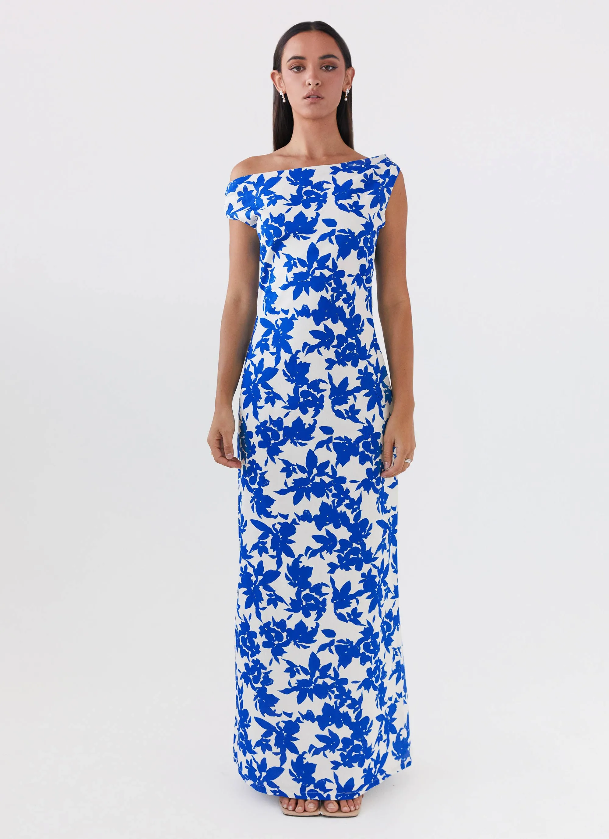 Pyper Off Shoulder Maxi Dress - Blue Floral