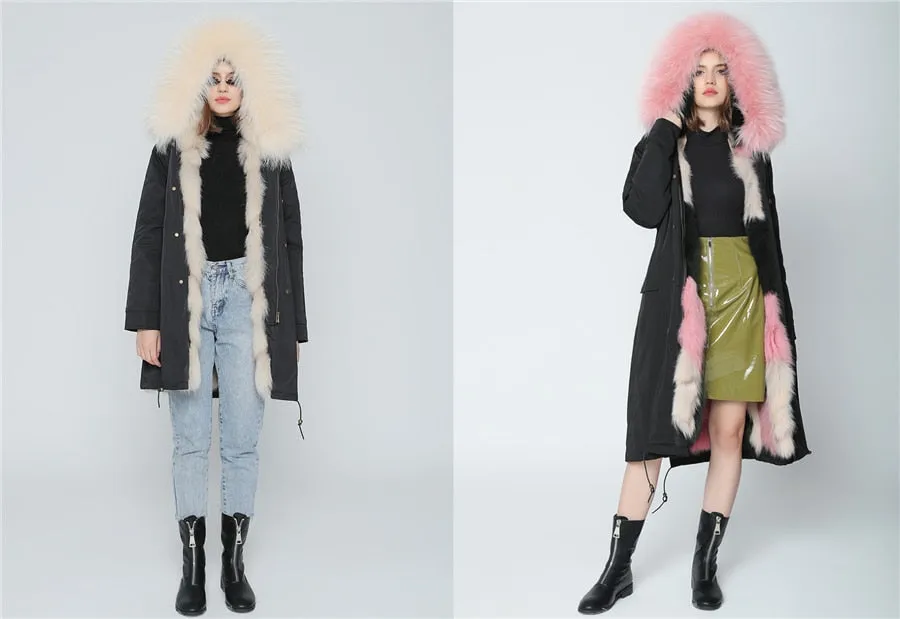 REAL FULL FUR PARKA AND LINER LONG WATERPROOF COATS (MULTI-COLORS)