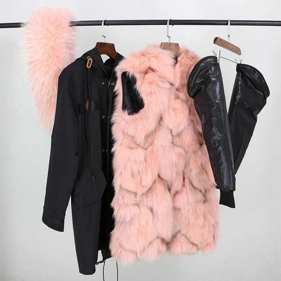 REAL FULL FUR PARKA AND LINER LONG WATERPROOF COATS (MULTI-COLORS)