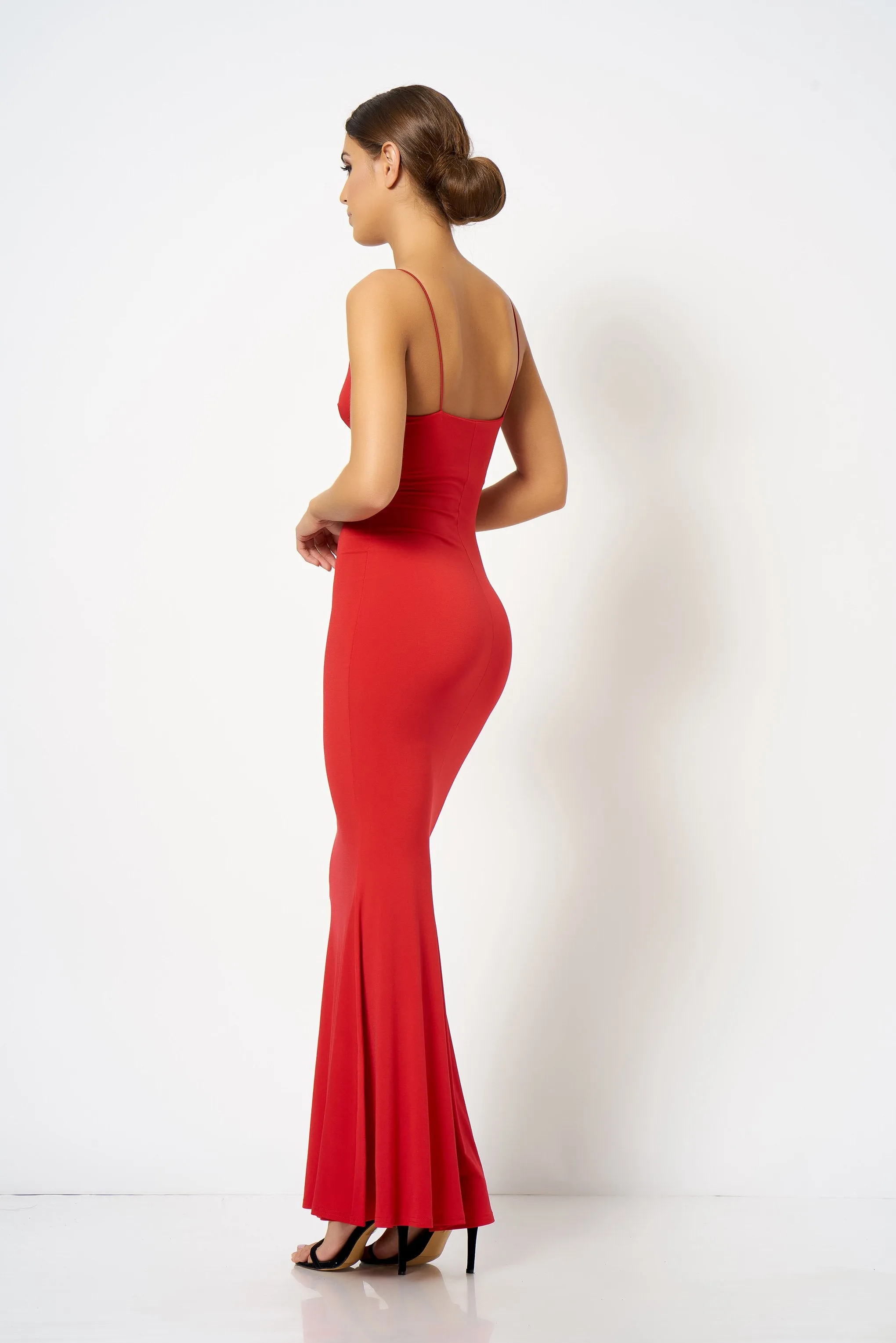 Red Strappy Plunge Maxi Dress