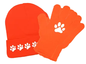 Reflective Knit Beanie & Gloves Combo - Paw Prints