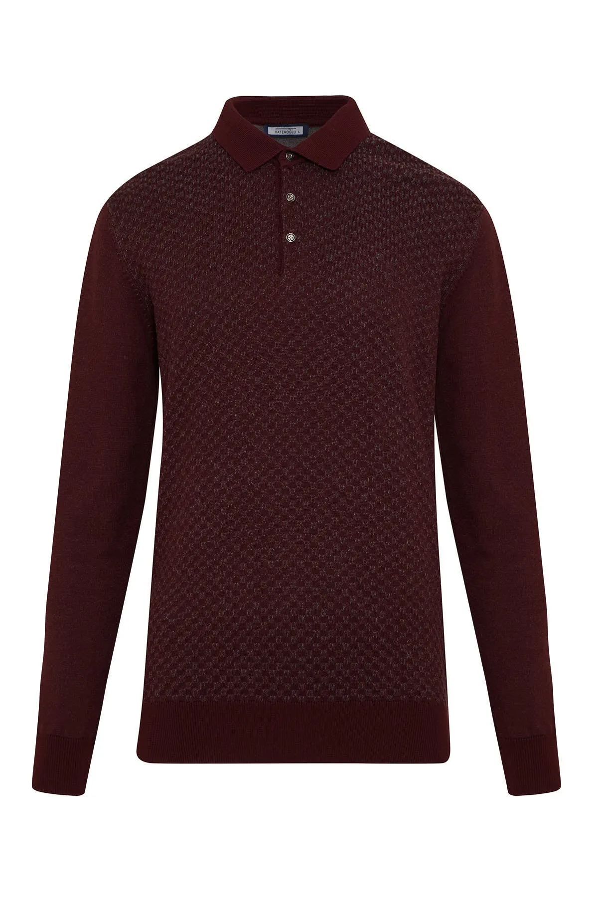 Regular Fit Cotton Blend Burgundy - Gray Polo Sweater