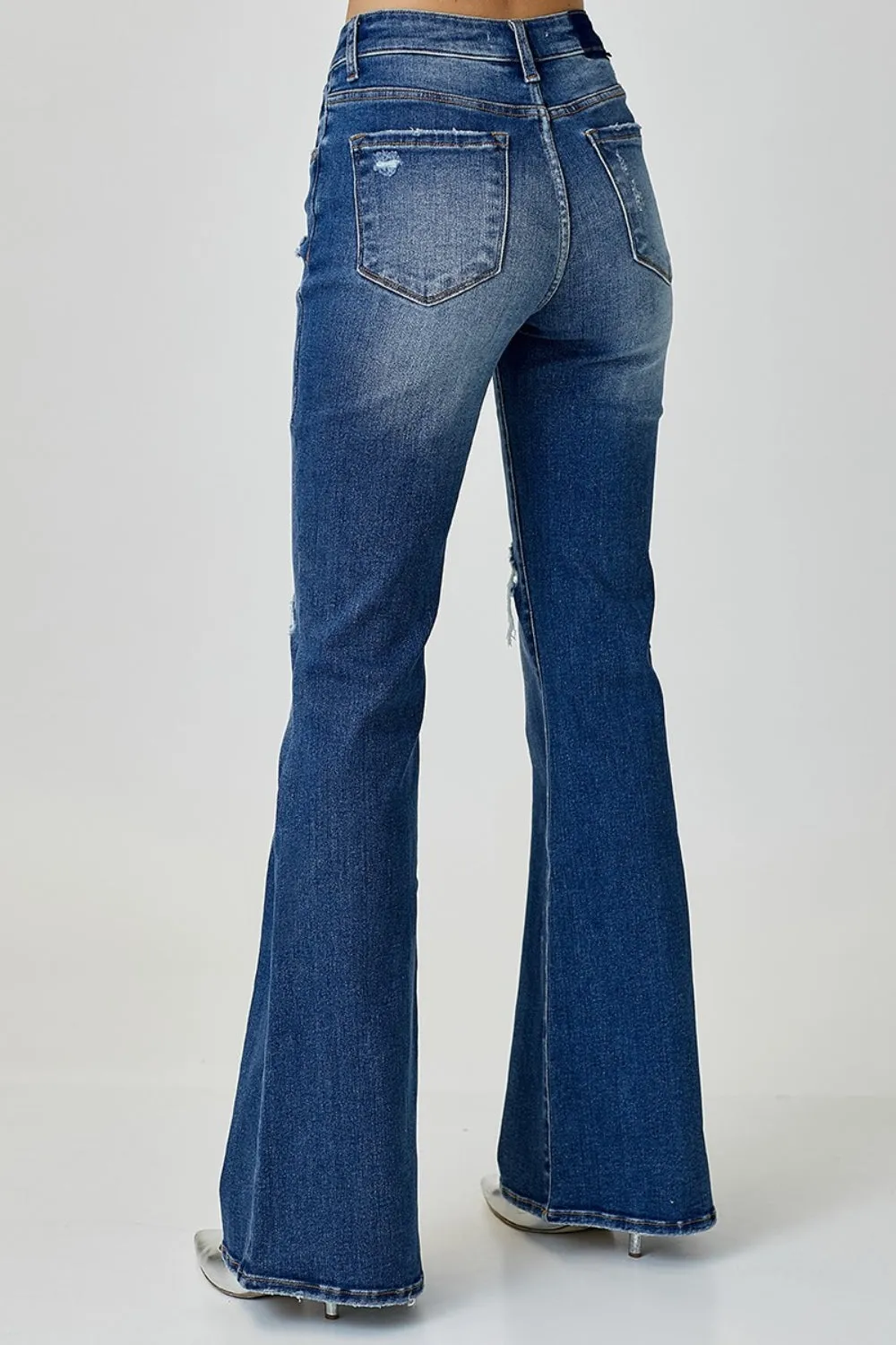 RISEN Distressed Button-Fly Flare Jeans