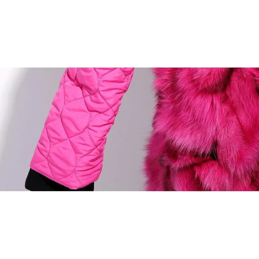 Rose Pink Fur Black Parka