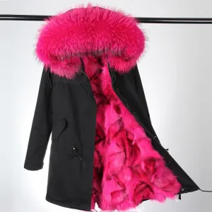 Rose Pink Fur Black Parka