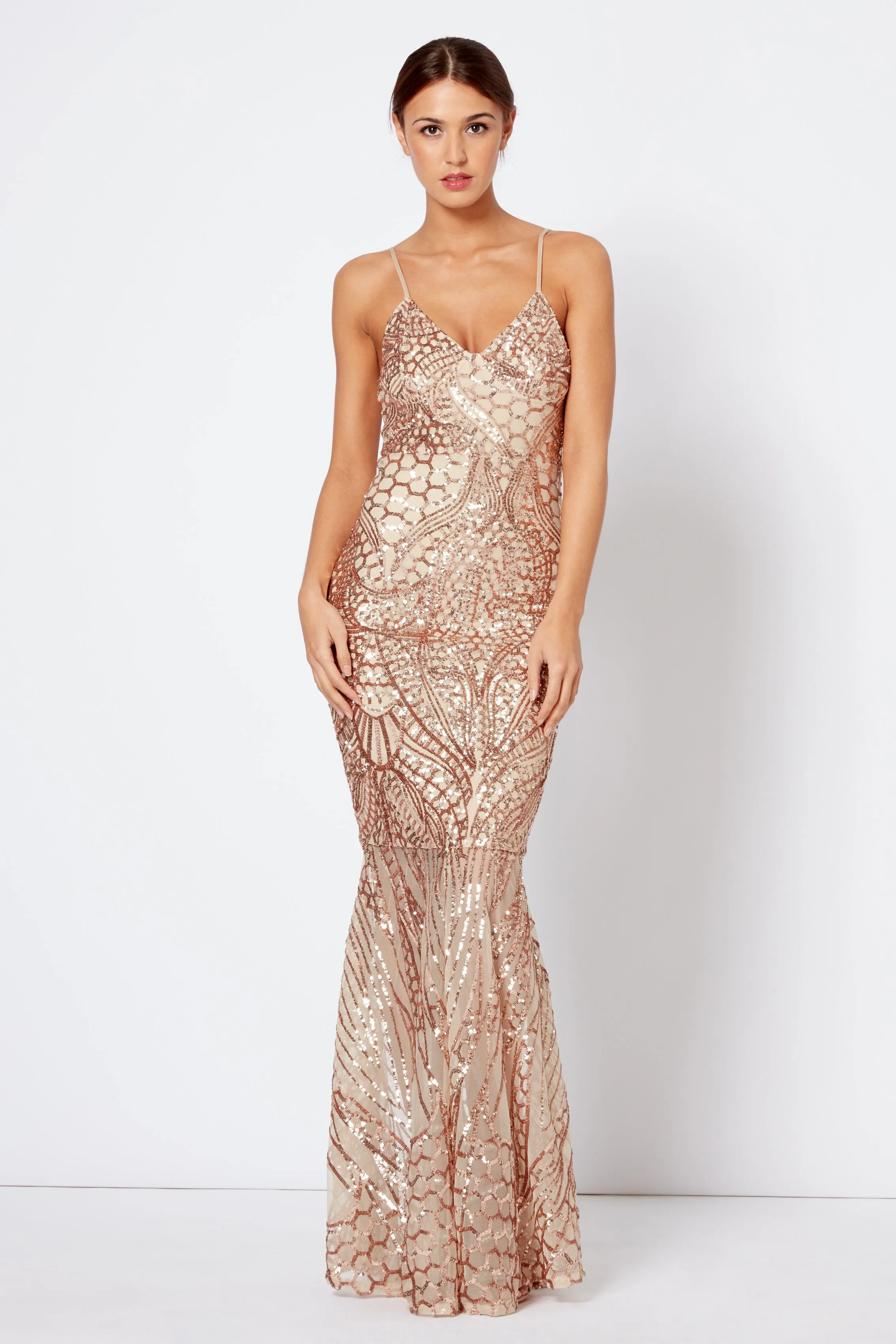 Rose Sequin Fishtail Maxi Dress