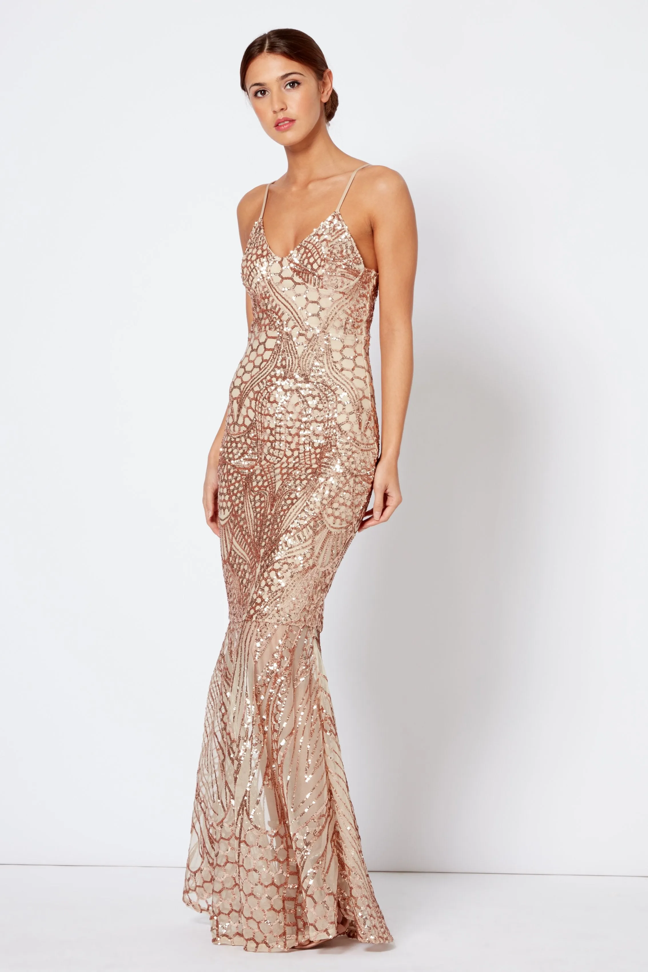 Rose Sequin Fishtail Maxi Dress