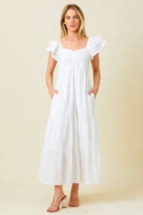 Ruched Teired Maxi Dress Off White