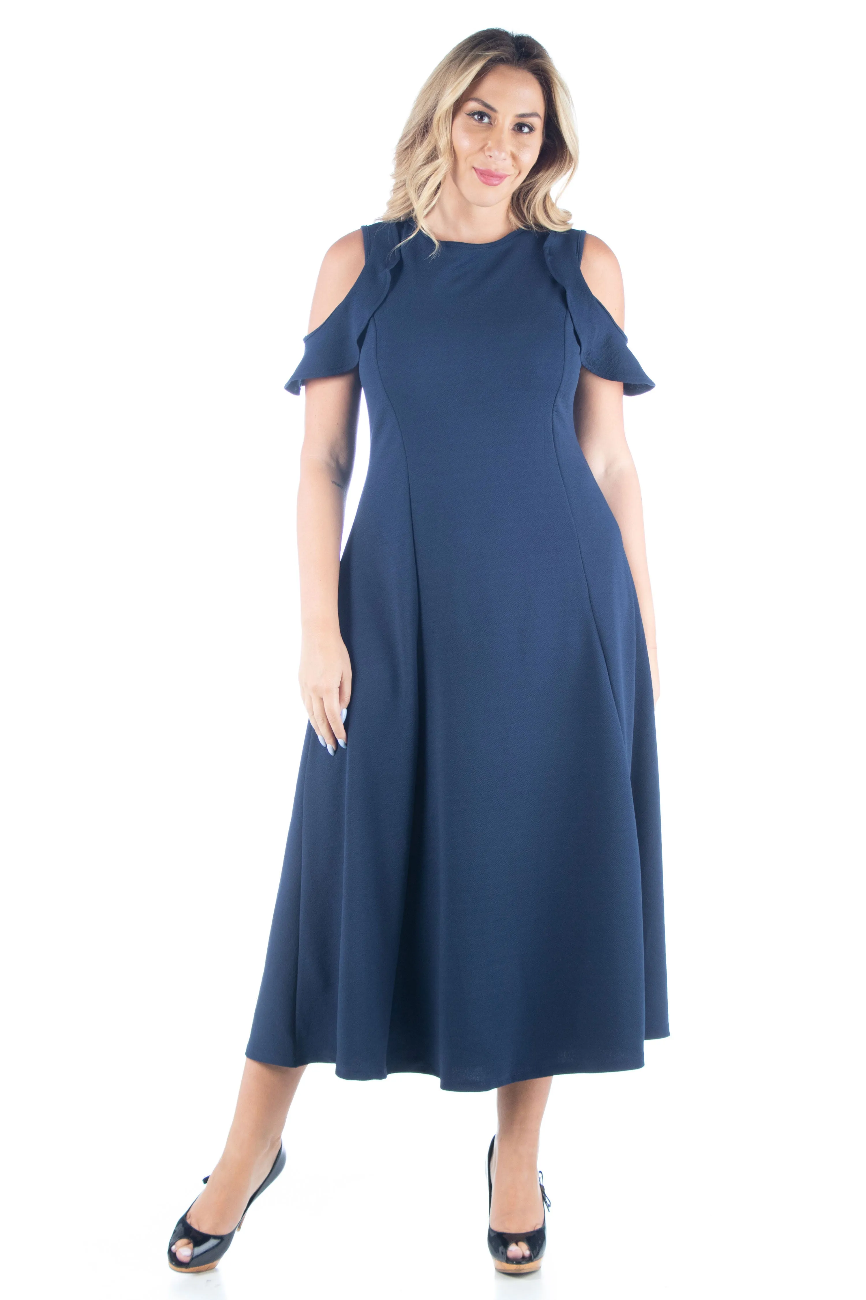 Ruffle Cold Shoulder A Line Plus Size Maxi Dress