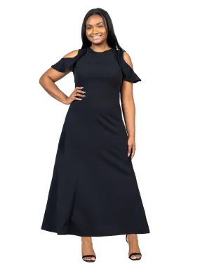 Ruffle Cold Shoulder A Line Plus Size Maxi Dress