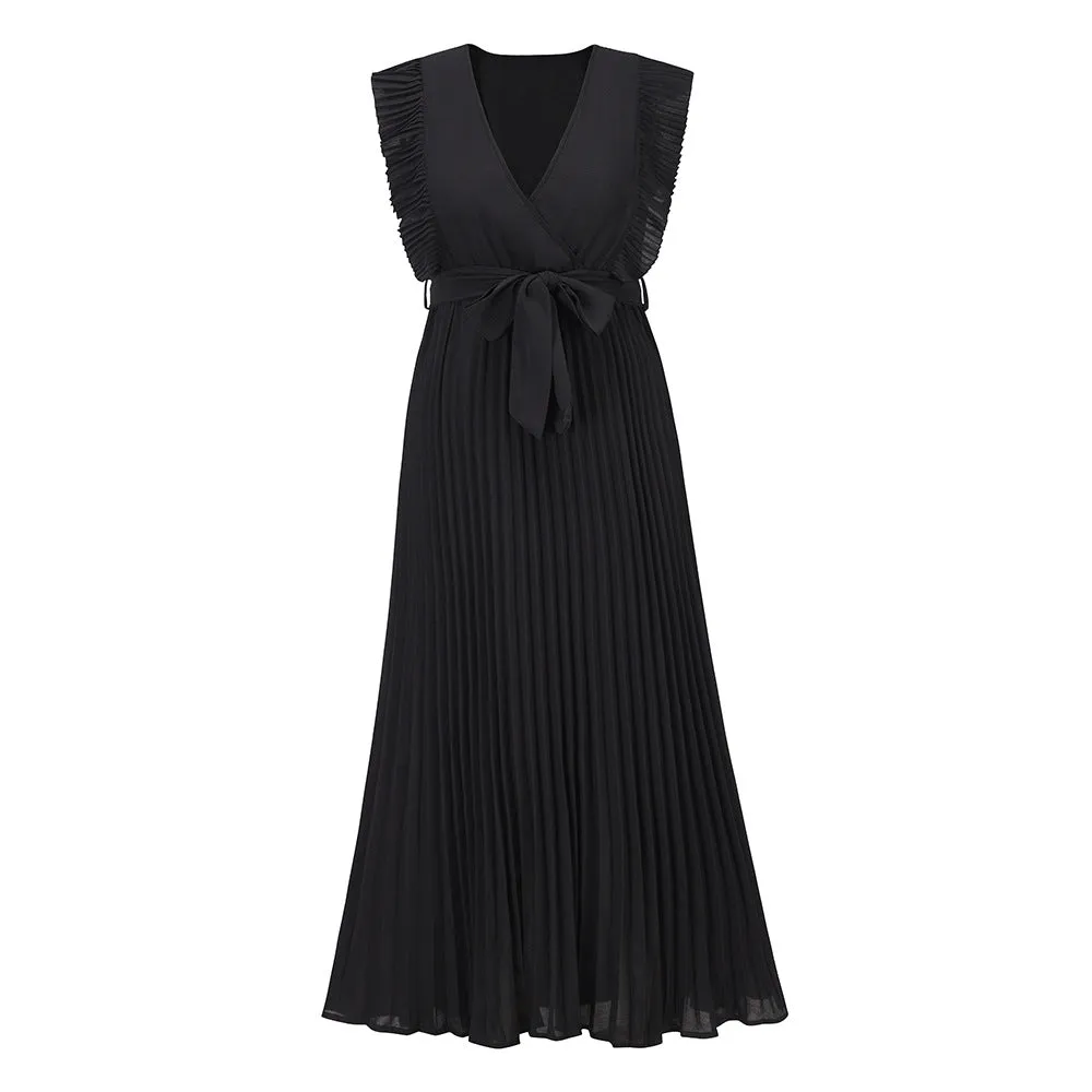 Ruffle Sleeve Chiffon Pleated Dress