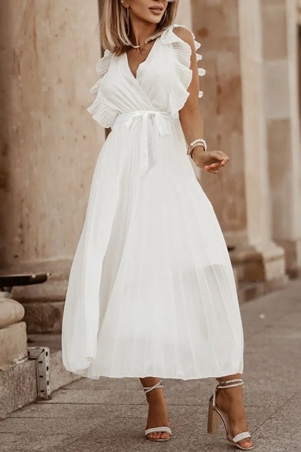 Ruffle Sleeve Chiffon Pleated Dress