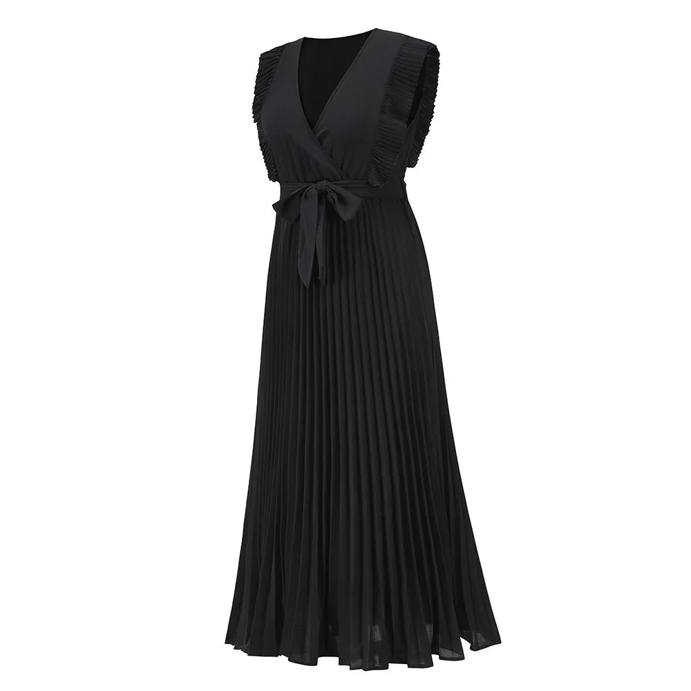 Ruffle Sleeve Chiffon Pleated Dress