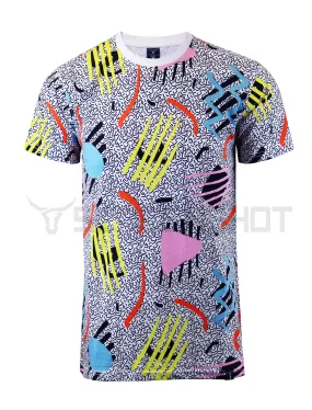 S11010-RETRO 80'S PATTERN T-SHIRTS (WHITE/PATTERN)