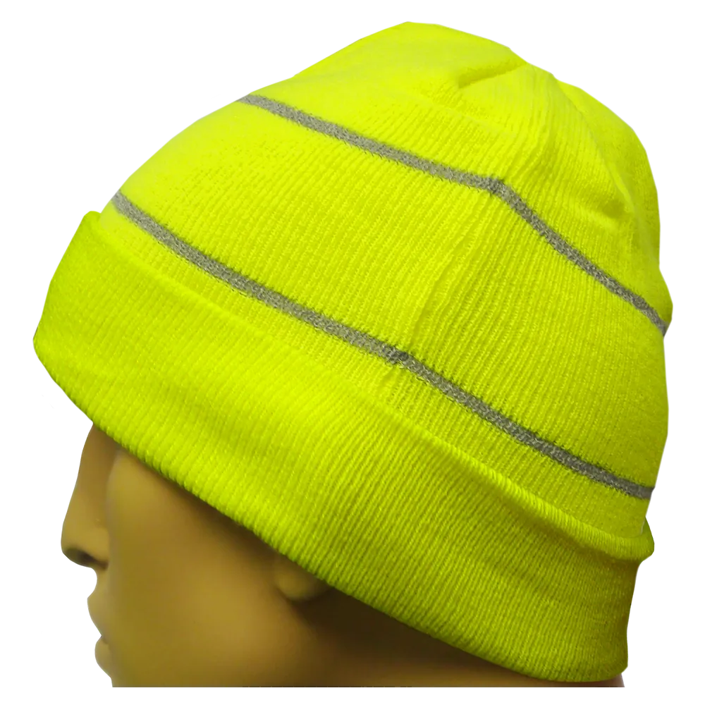 Safety Beanie Hi Vis Cuffed Knit Cap Retroreflective Thread