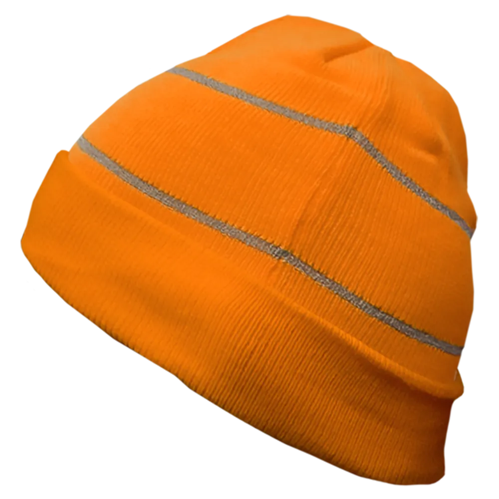 Safety Beanie Hi Vis Orange Cuffed Knit Cap Retroreflective Thread