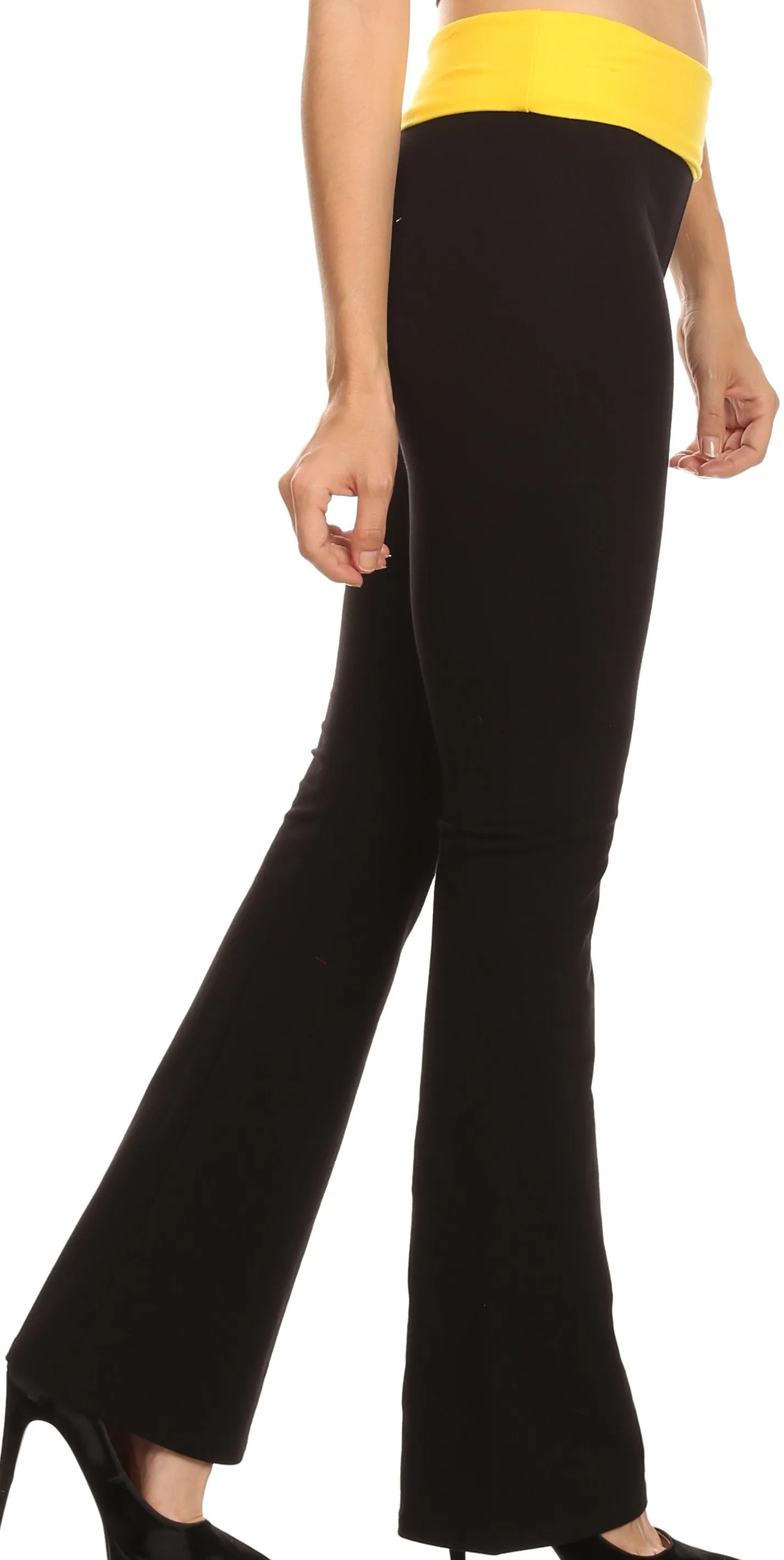 Sakkas Cotton Blend Yoga Pilates Foldover Waist Pants - Made in USA