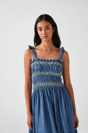 Sally Tie Bandeau Dress in Washed Indigo