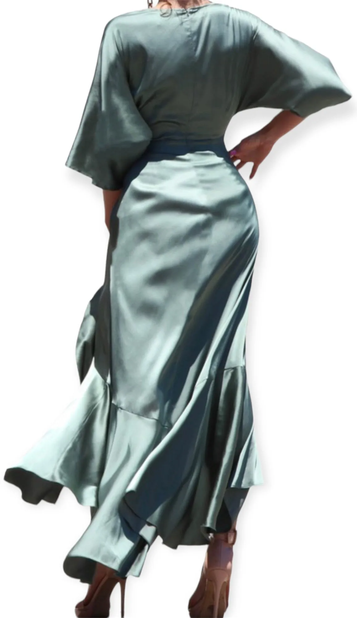 Satin Maxi Dress- Sage Green