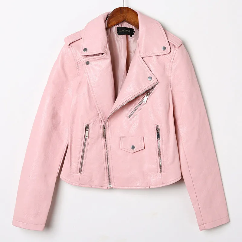 Slim-fit washed Leather jacket women