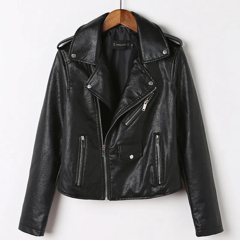 Slim-fit washed Leather jacket women