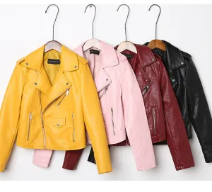 Slim-fit washed Leather jacket women