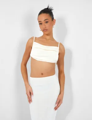 Slinky Ruched Side Crop Top Ecru