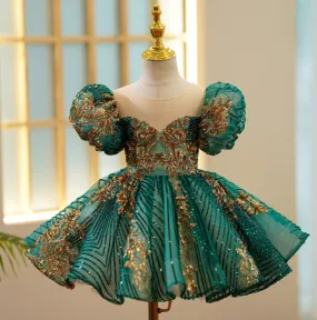 SN01 1-10 Handmade green Custom High-End Sequined Children's Wedding Dress Girl Birthday Party Dress