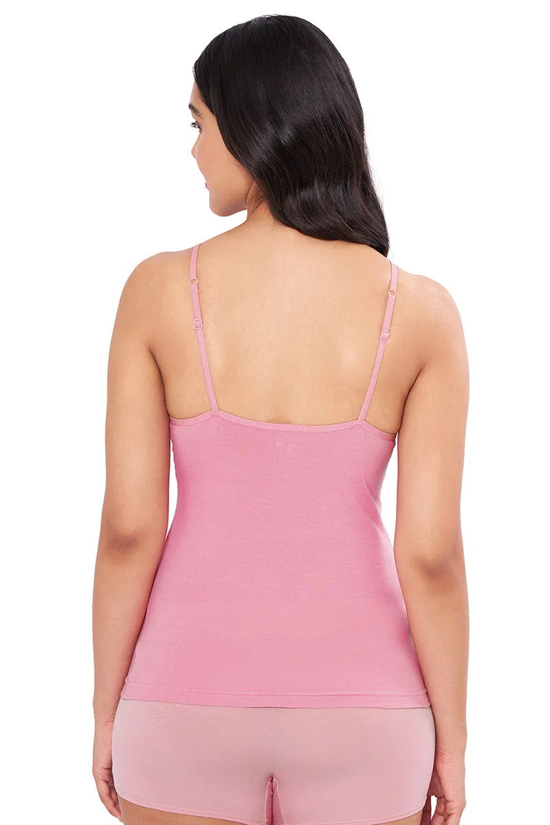 Solid High Coverage Cotton Camisole - Wild Rose