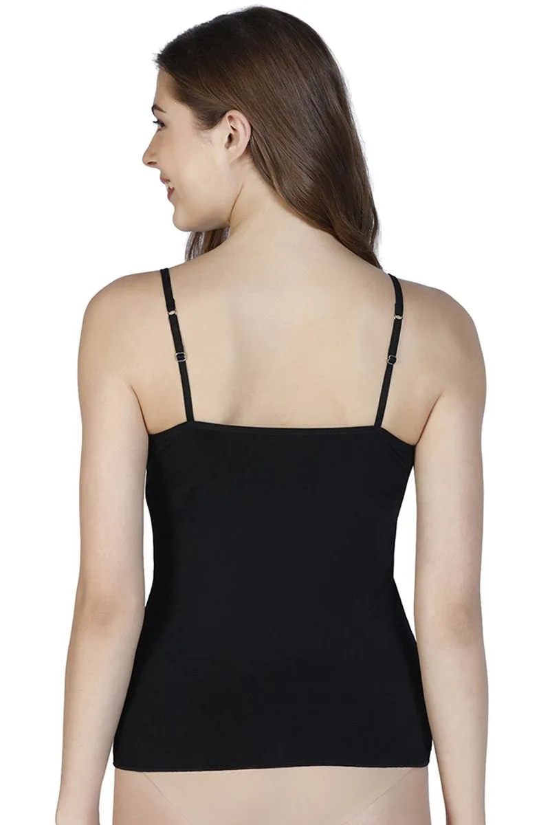 Spaghetti Strap Body Hugging Modal Camisole (Pack of 2) - Black-Nude