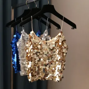 Sparkly Sequin Disc Cropped Top