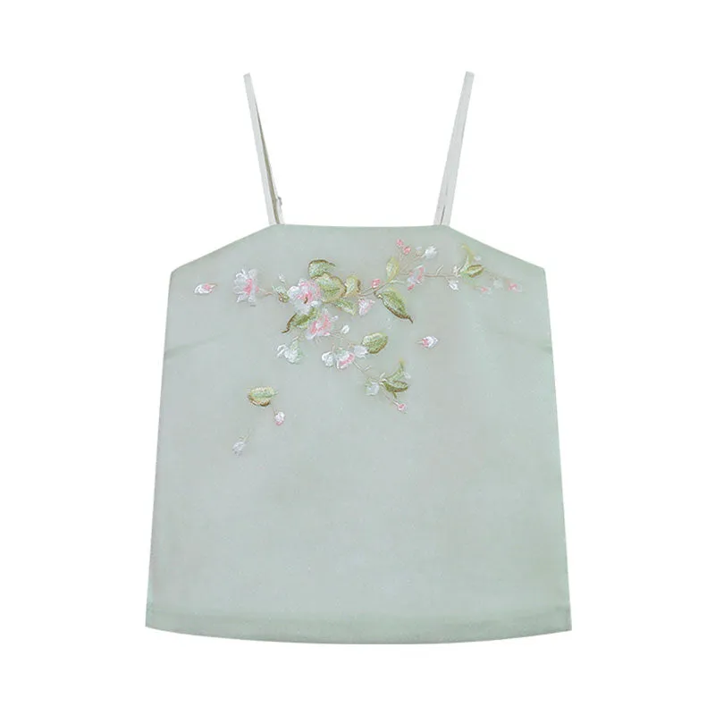 Spring Tale - Embroidered Floral Hanfu Chiffon Camisole