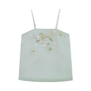 Spring Tale - Embroidered Floral Hanfu Chiffon Camisole