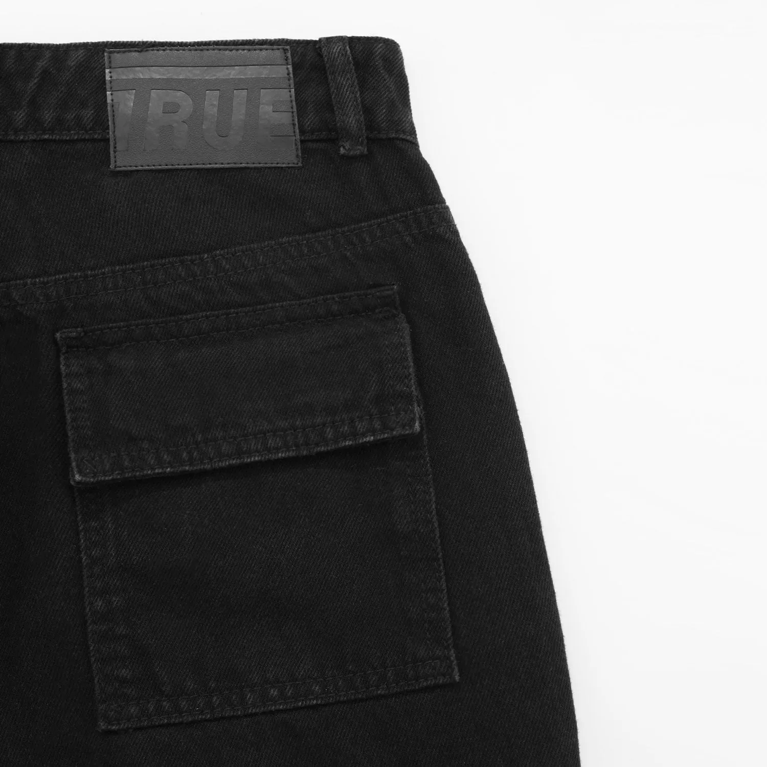 Straight Denim Cargo Pants - Black