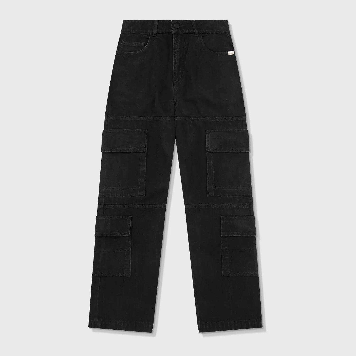 Straight Denim Cargo Pants - Black